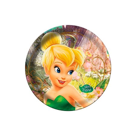Prato Redondo Descartável Fadas Tinker Bell 18cm C/ 8 Un