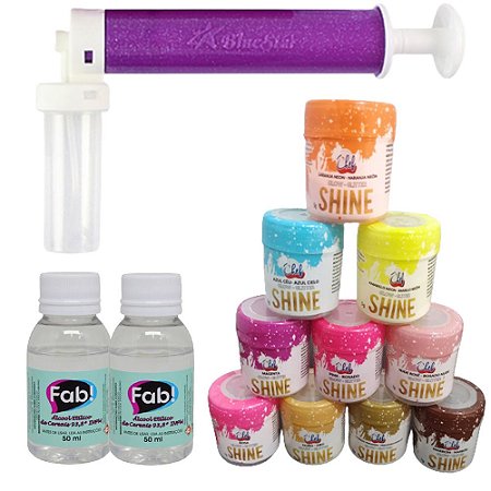 Kit confeitaria 5 Glitter + Borrifador + 2 Alcool Fab 50ml