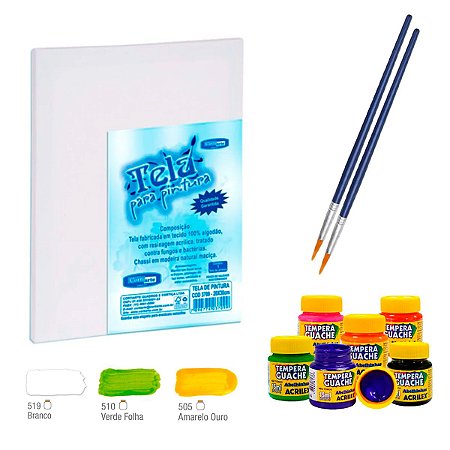 Kit Pintura Tela, Pincéis e Tintas Guaches Cores 3