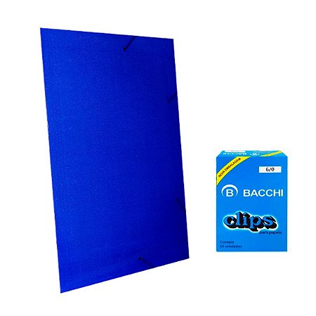 Kit 5Un Pastas Cartão Azul + Clips 100Un