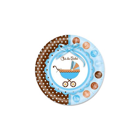 Prato Redondo Descartável Chá de Bebê boy 18cm C/8 Un