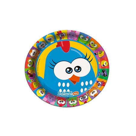 Prato Redondo Descartável Galinha Pintadinha 18cm C/ 7Un