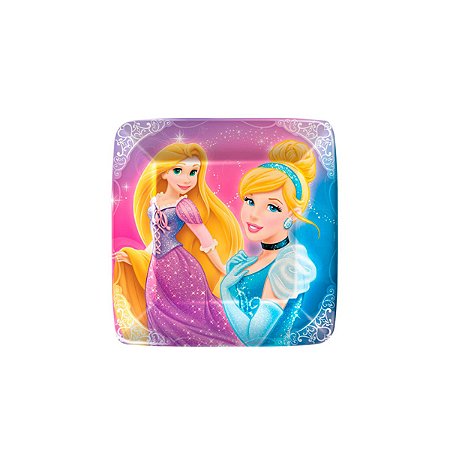 Prato Quadrado Descartável Princesas 18cm C/ 8Un Regina