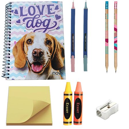 Kit Escolar 2 I Love Dogs 9 peças