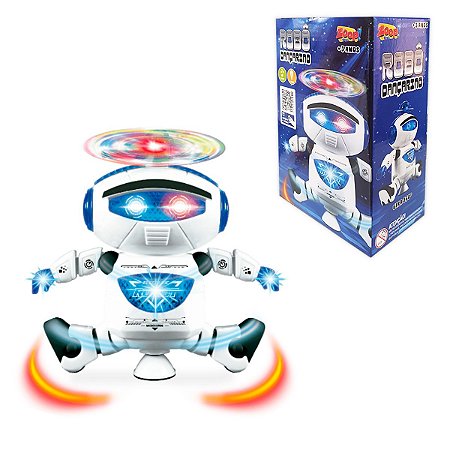 Robô Eletrônico Brinquedo Com Movimento Giro 360 Luzes Som Tamanho