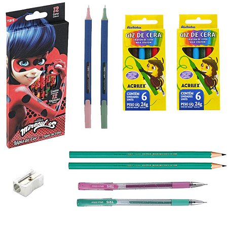 Kit Escolar Infantil Desenho P Colorir Miraculous LadyBug