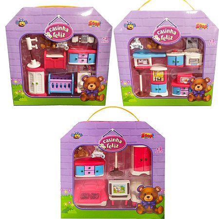 Kit Brinquedo Casinha Feliz Móveis e Ursinhos - Zoop Toys