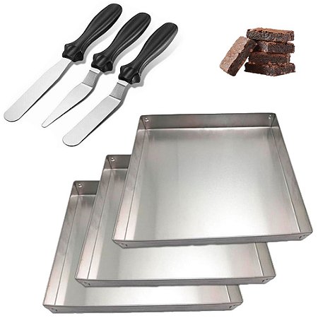 Kit Confeiteiro 3 formas Brownie + 3 Espátulas Inox