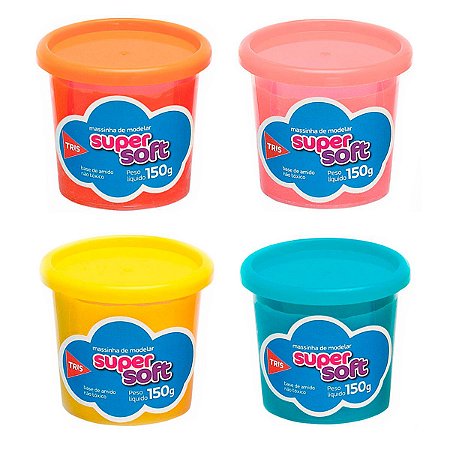 Kit 4Un Massinhas de modelar SuperSoft Cores Tris 150g