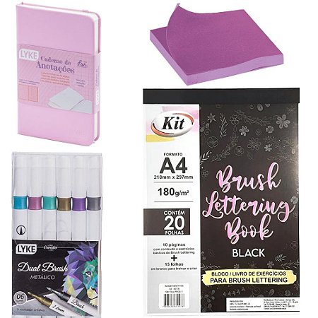 Kit Lettering Caderno Marcadores Bloco de Recados