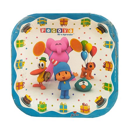 Prato Quadrado Festa Pocoyo 18cm C/ 8Un Junco