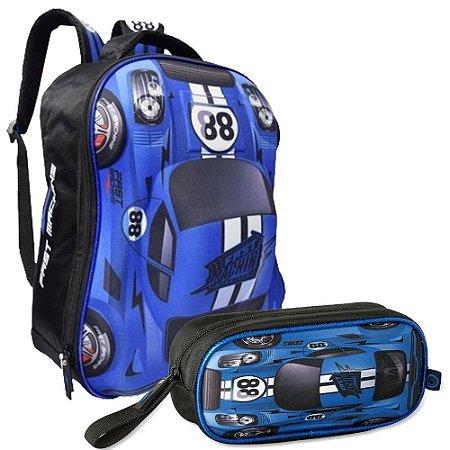 Kit Mochila e Estojo Fast Machine 8061 Azul