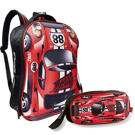 Kit Mochila e Estojo Fast Machine 8061 Vermelha