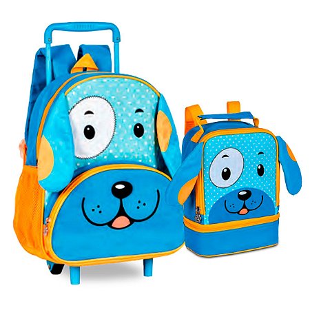 Kit Mochila Rodinha + Lancheira Cachorro Azul - Clio