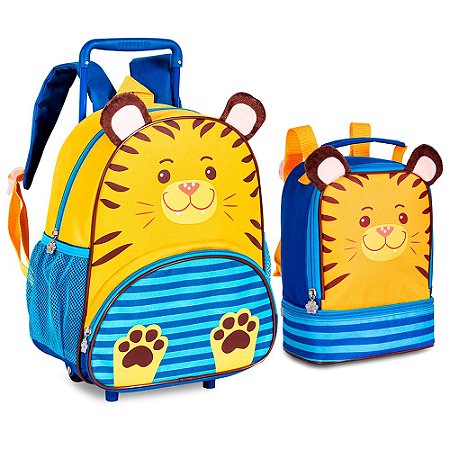 Kit Mochila de Rodinha + Lancheira Tigre Amarelo Clio