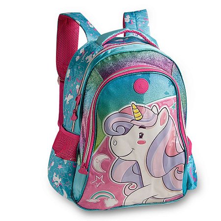 Mochila Costas Escolar Infantil Unicornio Cor Azul