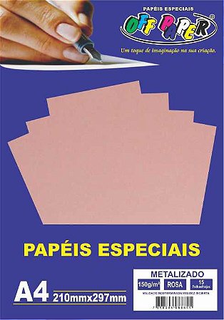 Papéis Especiais Metalizado A4 210x297mm Rosa 15F 150g