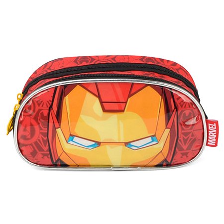 Estojo Duplo Escolar Iron Man Vermelho Mascara - Luxcel