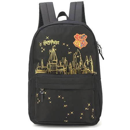 Mochila Escolar Harry Potter Hogwarts Preto - Luxcel