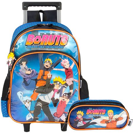 Kit Mochila de Rodinhas e Estojo Boruto Azul - Luxcel
