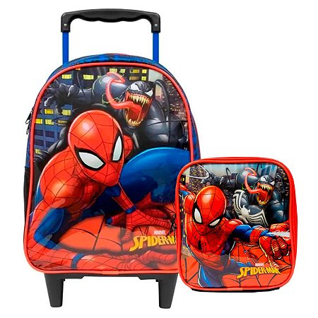 Mochila Rodinha e Lancheira Spider Man Vermelho E Preto
