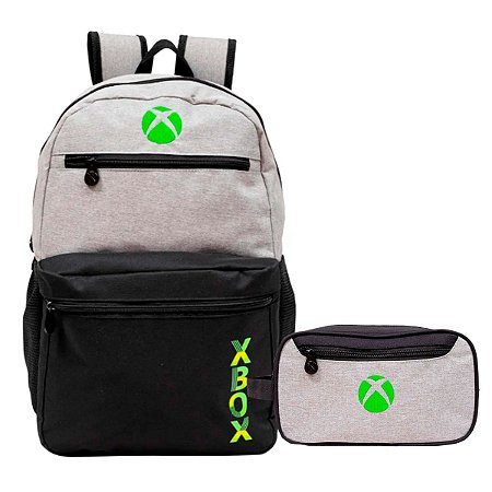 Kit Mochila De Costa + Necessaire Jogo Game Xbox Cinza