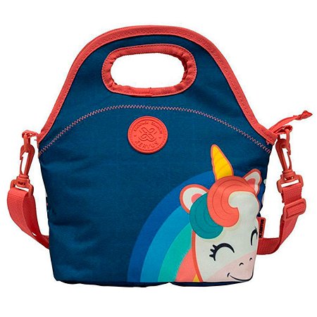 Lancheira Escolar College Unicornio Azul Grande - Xeryus