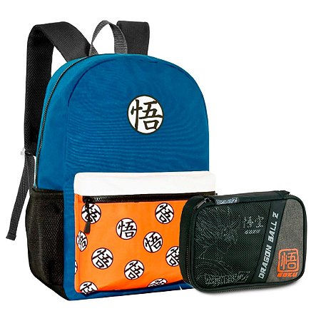 Kit Mochila Costas + Estojo Box Dragon Ball Z Azul e Coral