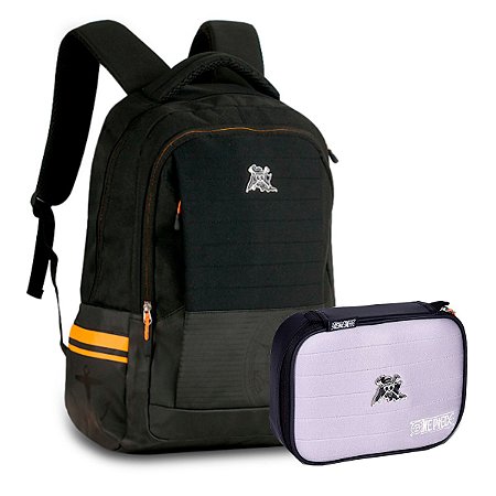 Kit Mochila Costas + Estojo Box One Piece Caveira Cinza
