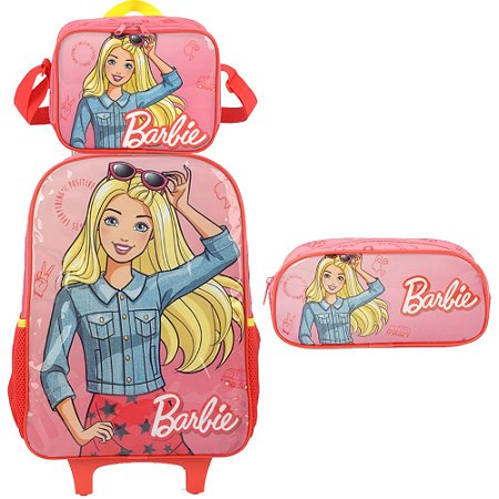 Kit Mochila De Rodinhas Lancheira e Estojo Barbie - Luxcel
