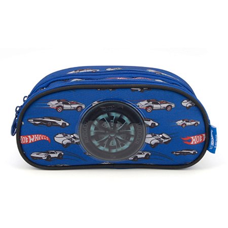 Estojo Duplo Escolar Hot Wheels Pneu Azul Infantil - Luxcel