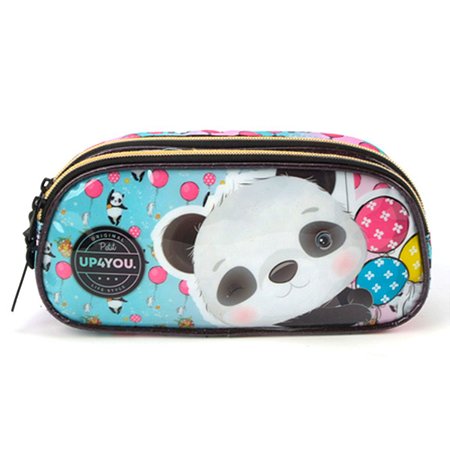 Estojo Duplo Escolar Panda Up4You Preto - Luxcel