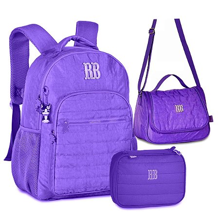 Mochila Costas RB + Lancheira + Estojo Roxo c/ Chaveiro 3D