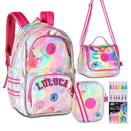 Kit Mochila, Lancheira, Shouder Bag e Canetas Luluca