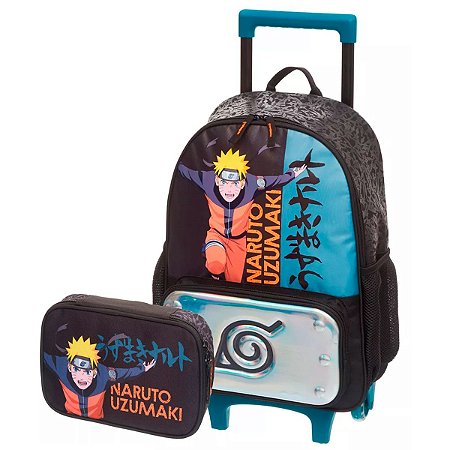 Mochila de Rodinhas + Estojo Box Grande Naruto Ninja Run