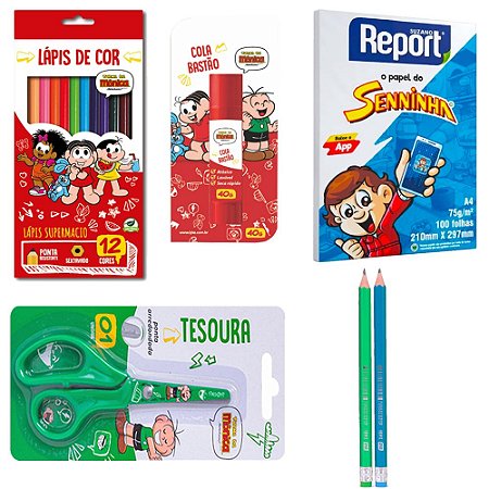 Kit Escolar Turma da Mônica Cebolinha 5 peças
