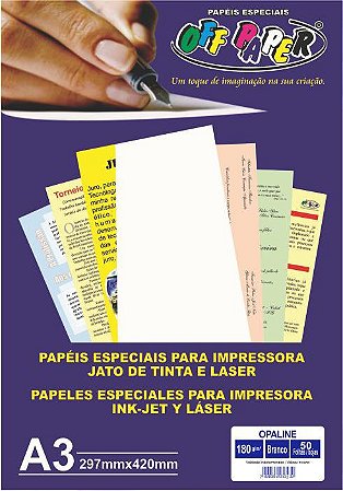 Papéis Opaline A3 297x420mm 180g 50 Folhas