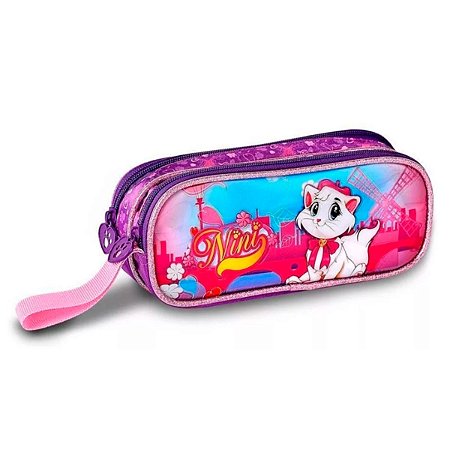 Estojo Duplo Gatinha Nini Roxo e Rosa - Clio