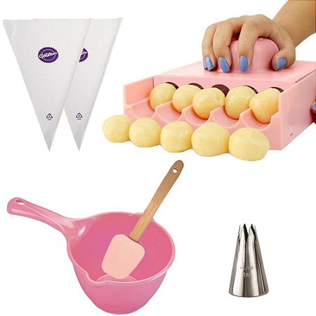 Kit Confeitaria Enrolador Panelinha Espátula Bico e Saco