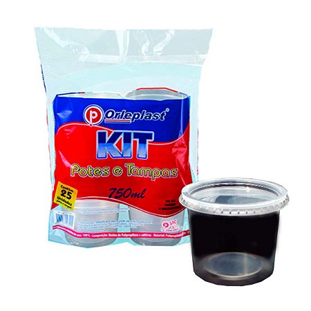 Kit Potes e Tampas 750ml 25Un Vai Ao Freezer e Microondas
