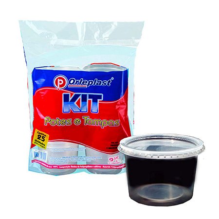Kit Potes e Tampas 500ml 25Un Vai Ao Freezer e Microondas