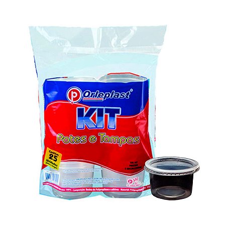 Kit Potes e Tampas 250ml 25Un Vai Ao Freezer e Microondas