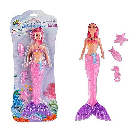 Boneca Sereia que Acende c/ acessórios - Cores