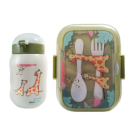 Kit Squeeze 500ml e Porta lanche c/ Talheres Lanche Verde