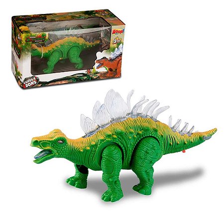 Brinquedo Estegossauro Verde Com Sons e Luzes