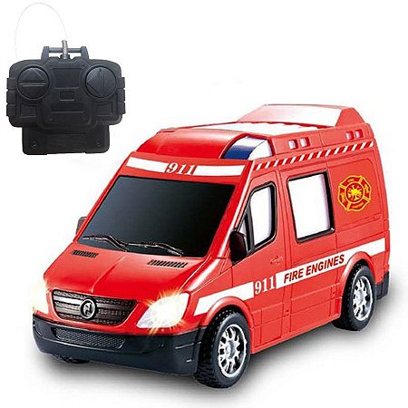 Van De Resgate Bombeiro Controle Remoto Som E Luz