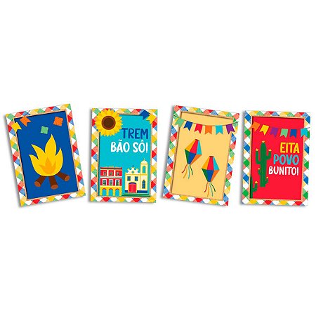 Quadros Decorativos Festa Junina Divertida 4Un 31x21cm