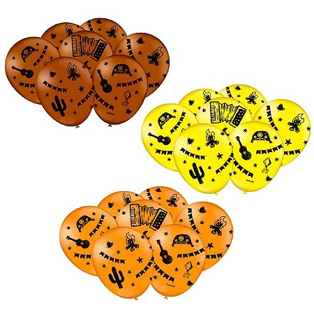 Kit Balão Festa Junina Sertão Laranja, Marrom e Amarelo 75Un