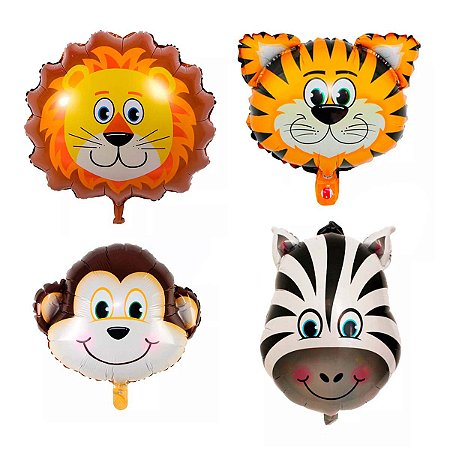 Kit 4 Balões Animais Metalizados Tema Safari 16''