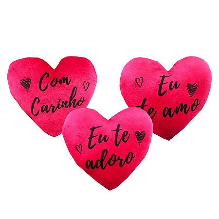 Coração de Pelúcia Frases Vermelho 3Un